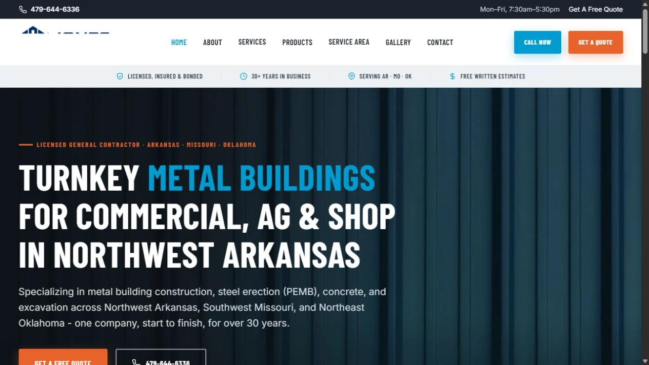 Jones Building Systems website homepage