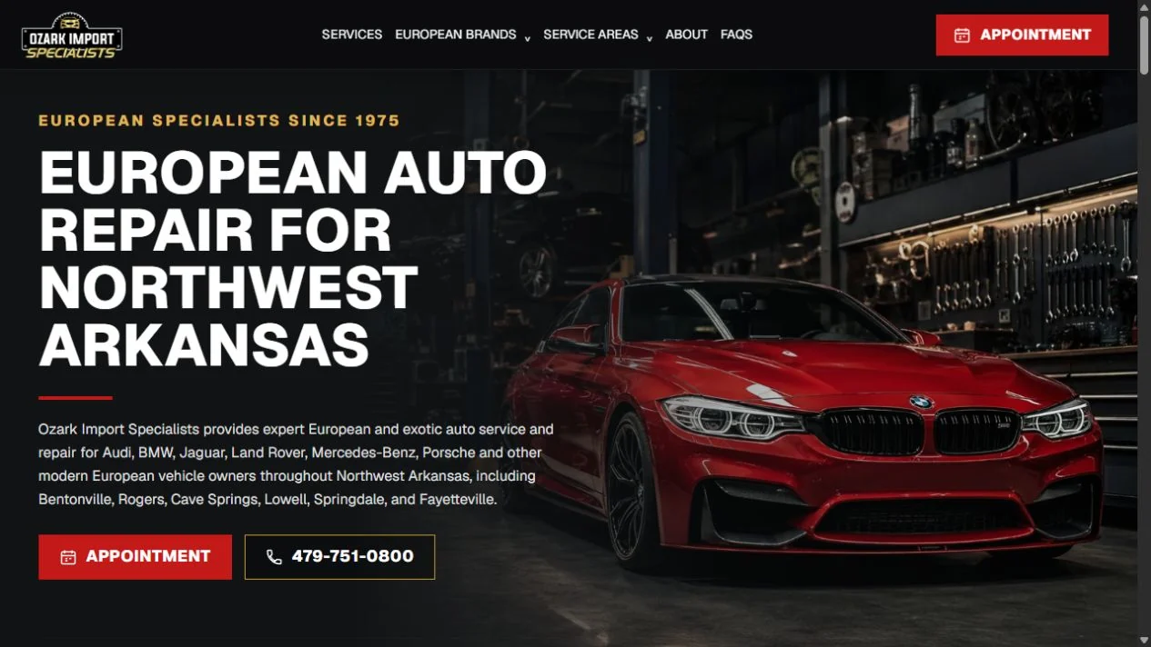 Ozark Import Specialists website homepage